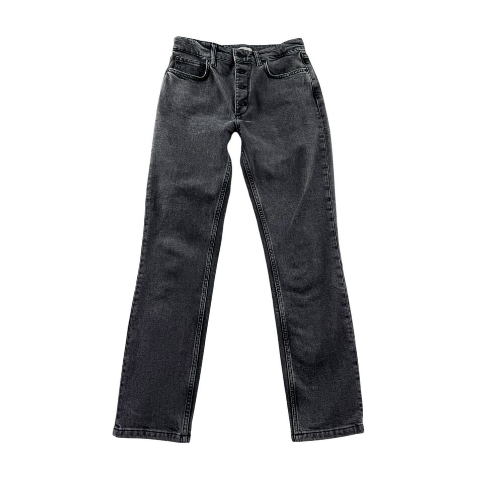 Anine Bing Frida Jeans 27 Washed Black High Rise Exposed Button Fly Slim Chic